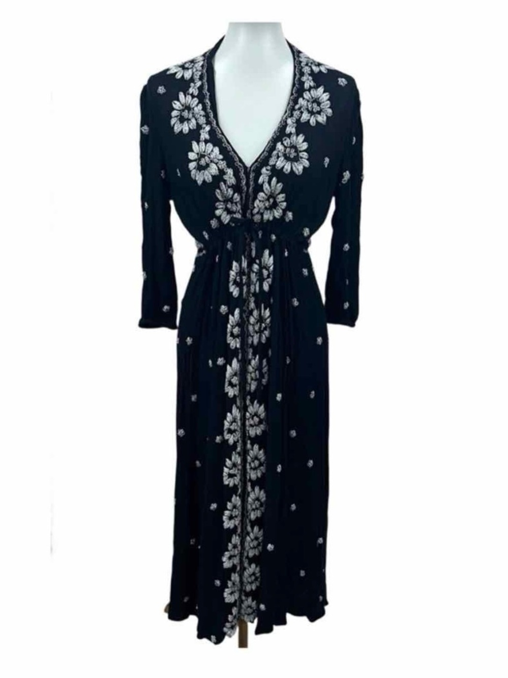 Free People Embroidered Floral Boho Fable Gauzy Midi Maxi Dress